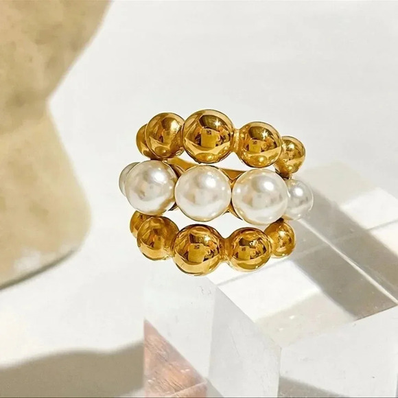 Baroque Pearl Gold Beads Pearl Rings - Picture 3 of 15